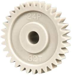 Made in USA - 48 Pitch, 1.333" Pitch Diam, 1.416" OD, 32 Tooth Spur Gear - 1/4" Face Width, 1/4" Bore Diam, 39/64" Hub Diam, 20° Pressure Angle, Acetal - USA Tool & Supply