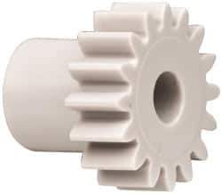 Made in USA - 32 Pitch, 1/2" Pitch Diam, 9/16" OD, 16 Tooth Spur Gear - 3/16" Face Width, 5/32" Bore Diam, 11/32" Hub Diam, 20° Pressure Angle, Acetal - USA Tool & Supply