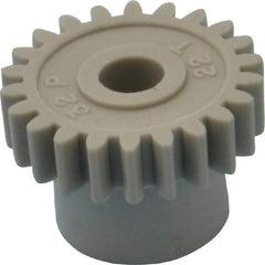 Made in USA - 32 Pitch, 11/16" Pitch Diam, 3/4" OD, 22 Tooth Spur Gear - 3/16" Face Width, 3/16" Bore Diam, 1/2" Hub Diam, 20° Pressure Angle, Acetal - USA Tool & Supply