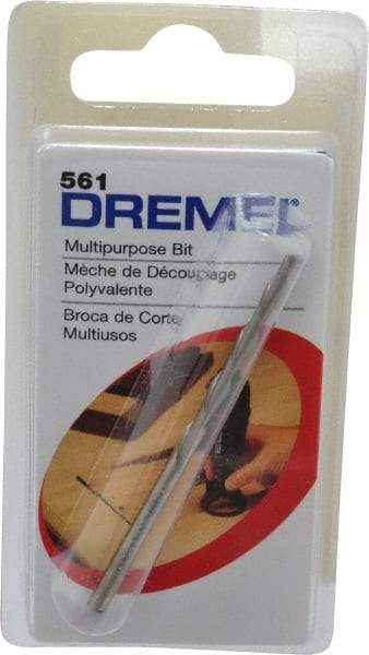 Dremel - 1/8" Cutting Diam, Upcut Spiral Router Bit - Uncoated, Right Hand Cut, High Speed Steel, 1-25/64" OAL x 1/8" Shank Diam, Cut-Out, 45° Helix Angle - USA Tool & Supply