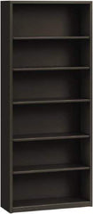 Hon - 6 Shelf, 81-1/8" High x 34-1/2" Wide Bookcase - 12-5/8" Deep, Steel, Charcoal - USA Tool & Supply