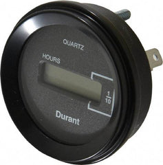 Durant - Supertwist LCD Display Hour Meter - 58.4mm High, 12VDC-60VAC Voltage, Solid State Hourmeter Round - USA Tool & Supply