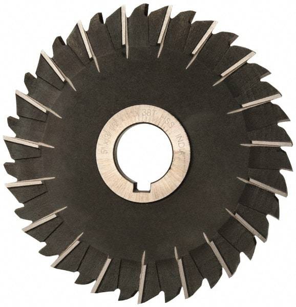 Value Collection - 5" Blade Diam x 3/16" Blade Thickness, 1" Hole, 38 Teeth, High Speed Steel Side Chip Saw - Staggered Tooth, Arbor Connection, Right Hand Cut, Uncoated, with Keyway - USA Tool & Supply