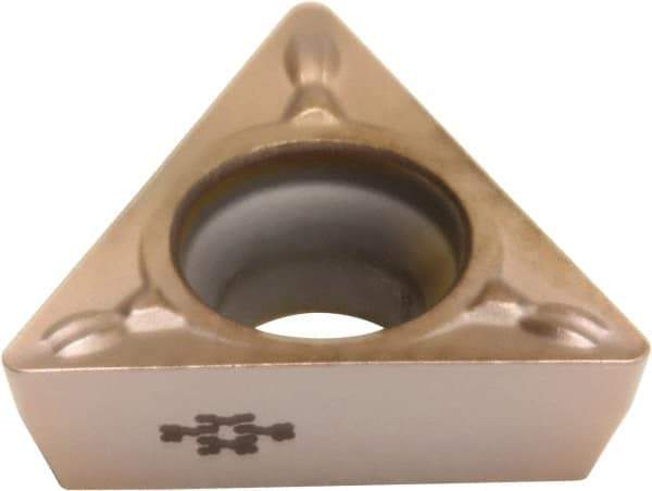 Sumitomo - TPMT221 ESU Grade T3000Z Cermet Turning Insert - TiN/AlN Finish, 60° Triangle, 1/4" Inscr Circle, 1/8" Thick, 1/64" Corner Radius - USA Tool & Supply
