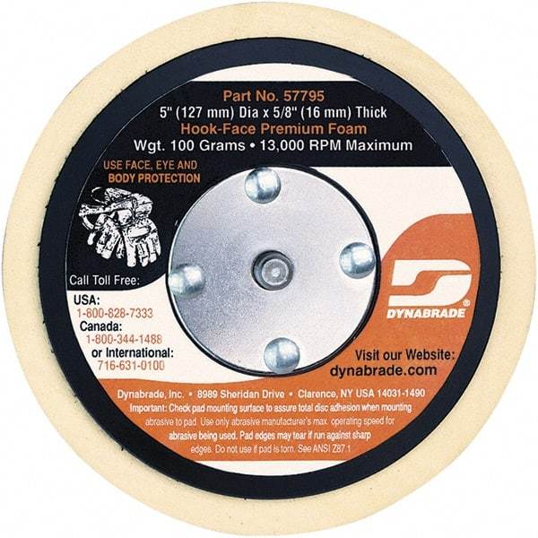 Dynabrade - 5" Diam Disc Backing Nonvacuum Replacement Pad - Soft Density, 13,000 RPM - USA Tool & Supply