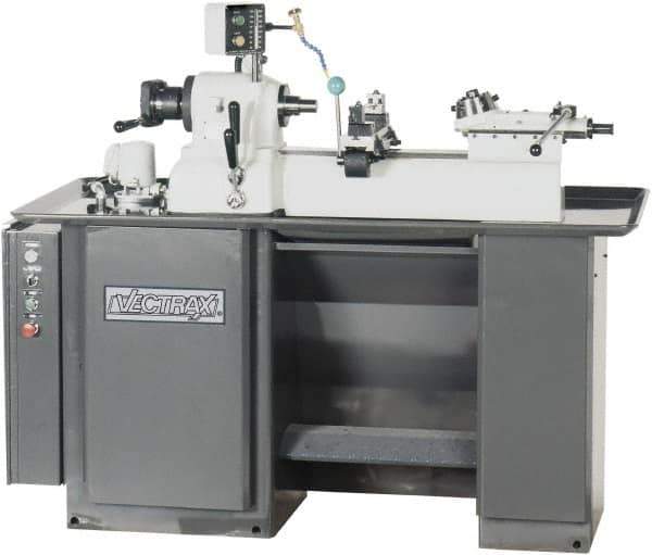 Vectrax - 9" Swing, 36" Between Centers, 220 Volt, Triple Phase Turret Lathe - 1 hp, 4,000 Max RPM, 2-3/16" Bore Diam, 35" Deep x 68" High x 74" Long - USA Tool & Supply