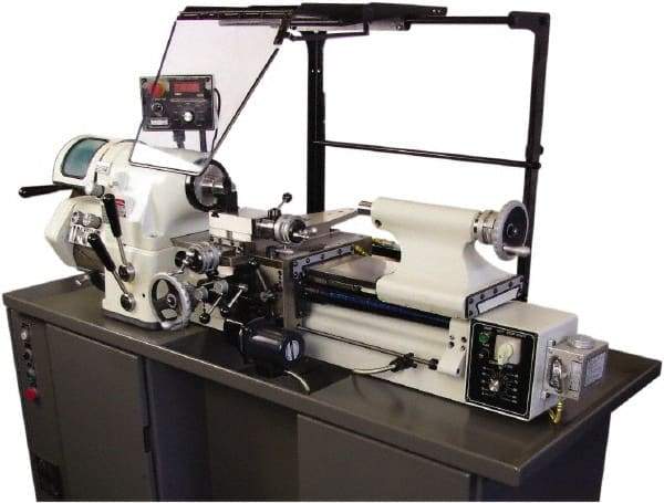 Vectrax - Plastic Chip & Coolant Shield - 1/8" Thick x 8.27" Wide x 38.19" Long, Pivot/Screw Base, Use with Toolroom Lathe - USA Tool & Supply