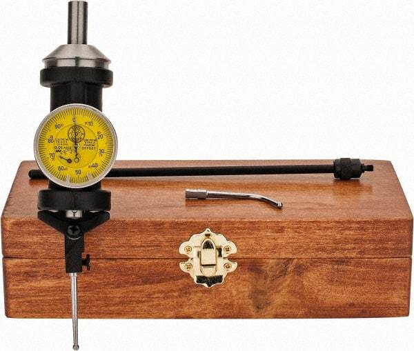 Made in USA - 5 Piece, 0mm to 6.3mm Measuring Range, Yellow Dial Test Indicator Kit - 0.005mm Accuracy, 1/8" Ball Diam, 0.01mm Dial Graduation - USA Tool & Supply