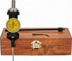 Made in USA - 5 Piece, 0mm to 6.3mm Measuring Range, Yellow Dial Test Indicator Kit - 0.005mm Accuracy, 1/8" Ball Diam, 0.01mm Dial Graduation - USA Tool & Supply