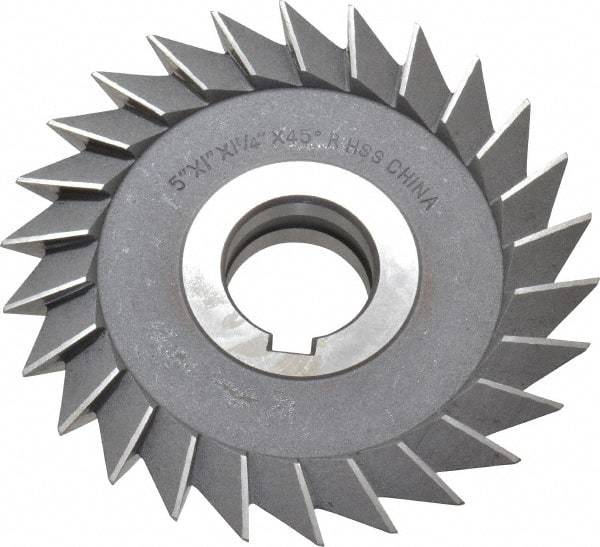 Value Collection - 5" Diam x 1" Width of Cut, 45° Included Angle, Arbor Connection, High Speed Steel Single Angle Cutter - Right Hand Cut, Oxide Finish - USA Tool & Supply