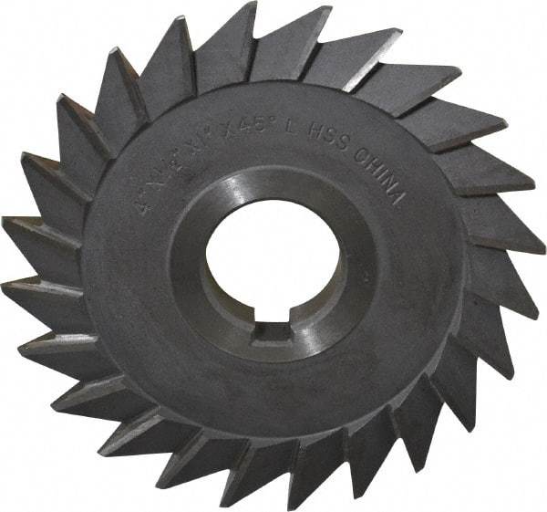 Value Collection - 4" Diam x 1/2" Width of Cut, 45° Included Angle, Arbor Connection, High Speed Steel Single Angle Cutter - Left Hand Cut, Oxide Finish - USA Tool & Supply