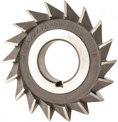 Value Collection - 2-1/2" Diam x 1/2" Width of Cut, 60° Included Angle, Arbor Connection, High Speed Steel Single Angle Cutter - Right Hand Cut, Uncoated - USA Tool & Supply