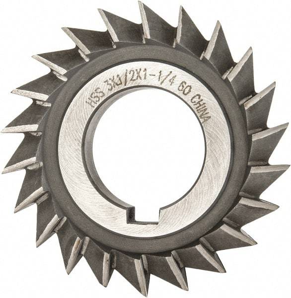 Value Collection - 3" Diam x 1/2" Width of Cut, 60° Included Angle, Arbor Connection, High Speed Steel Single Angle Cutter - Right Hand Cut, Oxide Finish - USA Tool & Supply