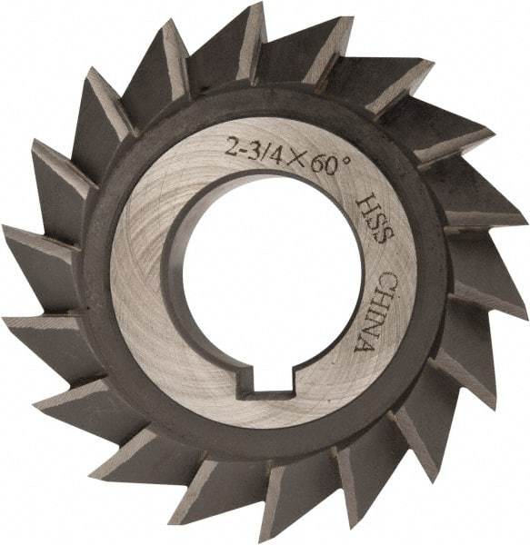 Value Collection - 2-3/4" Diam x 1/2" Width of Cut, 60° Included Angle, Arbor Connection, High Speed Steel Single Angle Cutter - Left Hand Cut, Oxide Finish - USA Tool & Supply