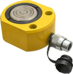 Enerpac - 50 Ton, 0.63" Stroke, 6.01 Cu In Oil Capacity, Portable Hydraulic Flat Body Cylinder - 9.62 Sq In Effective Area, 2.63" Lowered Ht., 3.25" Max Ht., 3.5" Cyl Bore Diam, 2.75" Plunger Rod Diam, 10,000 Max psi - USA Tool & Supply