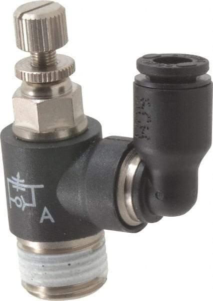Legris - 5/32" OD x 1/8" NPT Miniature Swivel Outlet Flow Control Regulator - 0 to 145 psi & Nylon Material - USA Tool & Supply