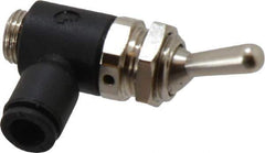 Legris - 6mm OD, 1/8 BSPP, Nylon/Nickel Plated Brass Push-to-Connect Manually Operated 3-Way Venting Valve - 230 Max psi, Black - USA Tool & Supply