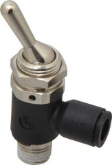 Legris - 1/4" OD, 1/8 NPT, Nylon/Nickel Plated Brass Push-to-Connect Manually Operated 3-Way Venting Valve - 230 Max psi, Black - USA Tool & Supply