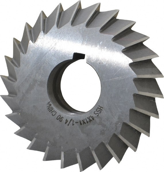 Value Collection - 4° 4" Cut Diam, 1" Cut Width, 1-1/4" Arbor, High Speed Steel Double-Angle Cutter - USA Tool & Supply