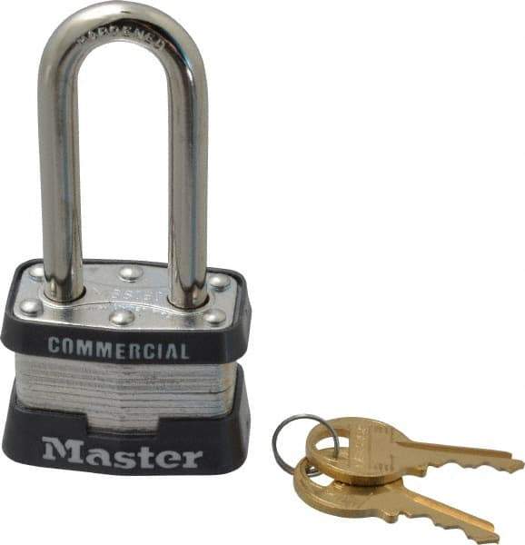 Master Lock - 2" Shackle Clearance, Keyed Different Laminated Steel Padlock - 9/32" Shackle Diam, Laminated Steel - USA Tool & Supply