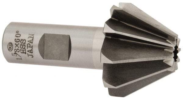 Interstate - 1-5/8" Large x 5/8" Small Diam, 1-1/16" Width of Cut, 60° Included Angle, High Speed Steel Face Angle Cutter - 3/4" Shank Diam, 3-1/16" Overall Length, Weldon Flat - USA Tool & Supply