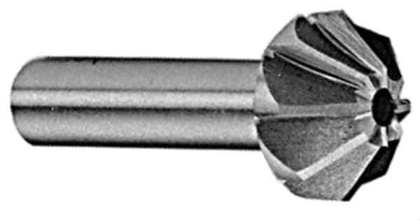 Made in USA - 1-1/4" Large x 1/2" Small Diam, 25/32" Width of Cut, 60° Included Angle, 10 Teeth, High Speed Steel Face Angle Cutter - 5/8" Shank Diam, 2-21/32" Overall Length, Weldon Flat - USA Tool & Supply