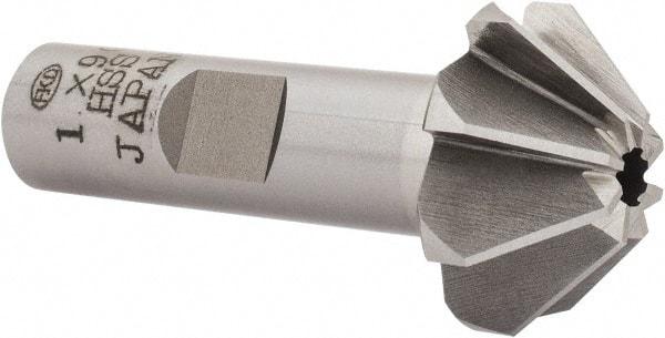 Interstate - 1" Large x 3/8" Small Diam, 7/16" Width of Cut, 90° Included Angle, High Speed Steel Face Angle Cutter - 1/2" Shank Diam, 2-3/16" Overall Length, Weldon Flat - USA Tool & Supply