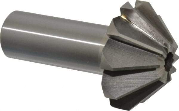 Interstate - 1-5/8" Large x 5/8" Small Diam, 11/16" Width of Cut, 90° Included Angle, High Speed Steel Face Angle Cutter - 3/4" Shank Diam, 2-11/16" Overall Length, Weldon Flat - USA Tool & Supply