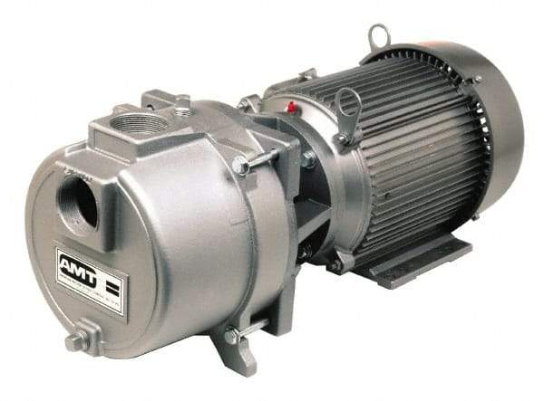 American Machine & Tool - 230/460 Volt, 17/9 Amp, 3 Phase, 5 HP, Self Priming Sewage Trash Pump - 184JM Frame, 2 Inch Inlet, TEFC Motor, Cast Iron Housing, Stainless Steel Impeller, Buna N Seal - USA Tool & Supply