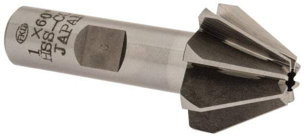 Interstate - 1" Large x 3/8" Small Diam, 11/16" Width of Cut, 60° Included Angle, Cobalt Face Angle Cutter - 1/2" Shank Diam, 2-13/32" Overall Length, Weldon Flat - USA Tool & Supply