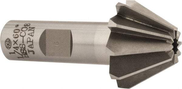 Interstate - 1-1/4" Large x 1/2" Small Diam, 25/32" Width of Cut, 60° Included Angle, Cobalt Face Angle Cutter - 5/8" Shank Diam, 2-21/32" Overall Length, Weldon Flat - USA Tool & Supply