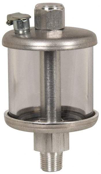 LDI Industries - 1 Outlet, Polymer Bowl, 29.6 mL No Flow Control Oil Reservoir - 1/4 NPTF Outlet, 1-1/2" Diam x 3-3/16" High, 60°C Max - USA Tool & Supply