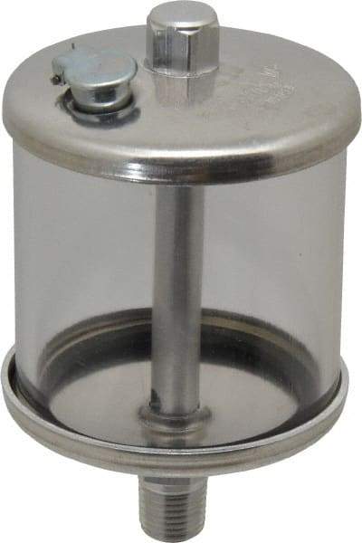 LDI Industries - 1 Outlet, Polymer Bowl, 147.9 mL No Flow Control Oil Reservoir - 1/4 NPTF Outlet, 2-1/2" Diam x 4-5/16" High, 60°C Max - USA Tool & Supply