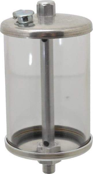 LDI Industries - 1 Outlet, Polymer Bowl, 236.6 mL No Flow Control Oil Reservoir - 1/8 NPTF Outlet, 2-1/2" Diam x 5-3/16" High, 60°C Max - USA Tool & Supply