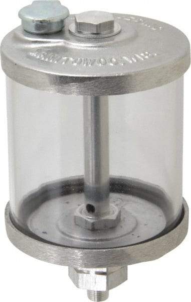 LDI Industries - 1 Outlet, Polymer Bowl, 266.2 mL No Flow Control Oil Reservoir - 1/8 NPTF Outlet, 3" Diam x 5-3/8" High, 60°C Max - USA Tool & Supply
