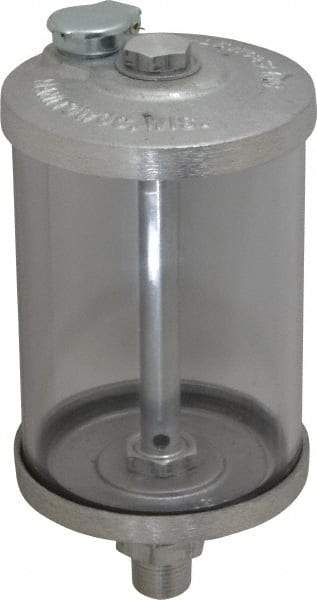 LDI Industries - 1 Outlet, Polymer Bowl, 354.9 mL No Flow Control Oil Reservoir - 3/8 NPTF Outlet, 3" Diam x 6-7/16" High, 60°C Max - USA Tool & Supply