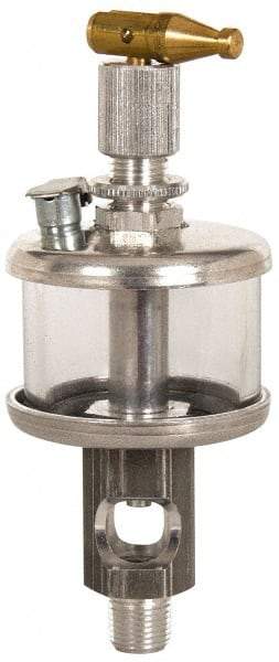 LDI Industries - 1 Outlet, Glass Bowl, 44.4 mL Manual-Adjustable Oil Reservoir - 1/4 NPTF Outlet, 1-3/4" Diam x 5.38" High, 121.11°C Max - USA Tool & Supply