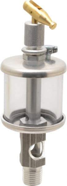 LDI Industries - 1 Outlet, Polymer Bowl, 29.6 mL Manual-Adjustable Oil Reservoir - 1/4 NPTF Outlet, 1-1/2" Diam x 5-3/16" High, 71.11°C Max - USA Tool & Supply