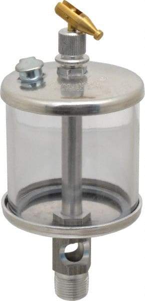 LDI Industries - 1 Outlet, Polymer Bowl, 147.9 mL Manual-Adjustable Oil Reservoir - 3/8 NPTF Outlet, 2-1/2" Diam x 6-3/8" High, 71.11°C Max - USA Tool & Supply