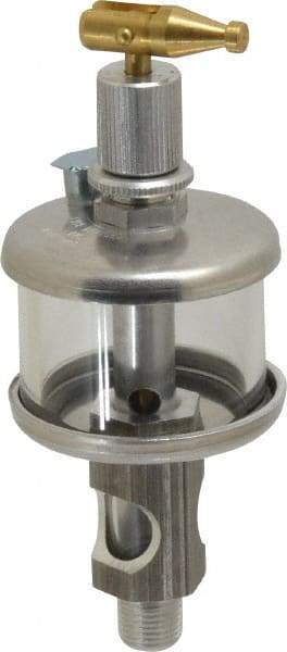 LDI Industries - 1 Outlet, Glass Bowl, 18.5 mL Manual-Adjustable Oil Reservoir - 1/8 NPTF Outlet, 1-1/2" Diam x 4.56" High, 121.11°C Max - USA Tool & Supply