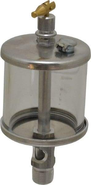 LDI Industries - 1 Outlet, Glass Bowl, 147.9 mL Manual-Adjustable Oil Reservoir - 3/8 NPTF Outlet, 2-1/2" Diam x 6.38" High, 121.11°C Max - USA Tool & Supply