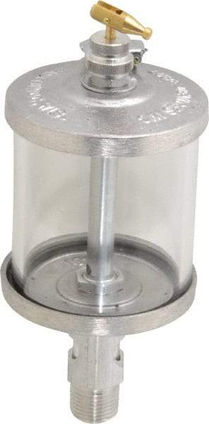 LDI Industries - 1 Outlet, Glass Bowl, 266.2 mL Manual-Adjustable Oil Reservoir - 1/2 NPTF Outlet, 3" Diam x 7.81" High, 121.11°C Max - USA Tool & Supply