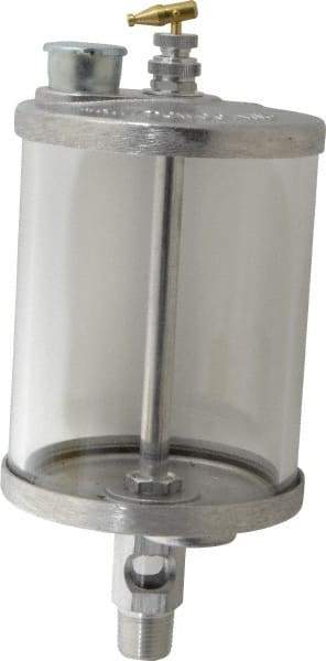 LDI Industries - 1 Outlet, Glass Bowl, 0.95 L Manual-Adjustable Oil Reservoir - 1/2 NPTF Outlet, 4-1/4" Diam x 10.12" High, 121.11°C Max - USA Tool & Supply
