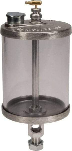 LDI Industries - 1 Outlet, Polymer Bowl, 0.95 L Manual-Adjustable Oil Reservoir - 5/8-18 UNF Outlet, 4-1/4" Diam x 9-3/8" High, 71.11°C Max - USA Tool & Supply
