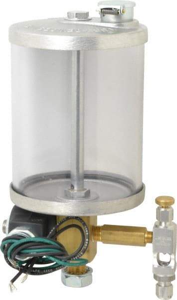 LDI Industries - 1 Outlet, Acrylic Bowl, 0.95 L Electric-Adjustable Oil Reservoir - 4-1/4" Diam x 9-21/64" High, 71.11°C Max - USA Tool & Supply