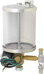 LDI Industries - 1 Outlet, Acrylic Bowl, 0.95 L Electric-Adjustable Oil Reservoir - 4-1/4" Diam x 9-21/64" High, 71.11°C Max - USA Tool & Supply