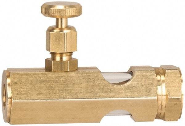 LDI Industries - 3/8 Outlet Thread, 3/8 Inlet Thread, Brass, Straight Valve, Oil Reservoir Needle Valve - 1 Outlet, FNPTF Inlet Thread, FNPTF Outlet Thread - USA Tool & Supply