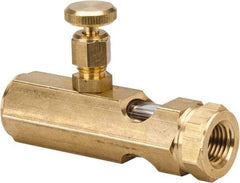 LDI Industries - 1/4 Outlet Thread, 1/4 Inlet Thread, Brass, Straight Valve, Oil Reservoir Needle Valve - 1 Outlet, FNPTF Inlet Thread, FNPTF Outlet Thread - USA Tool & Supply