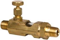 LDI Industries - 1/4 Outlet Thread, 1/4 Inlet Thread, Brass, Straight Valve, Oil Reservoir Needle Valve - 1 Outlet, MNPTF Inlet Thread, MNPTF Outlet Thread - USA Tool & Supply