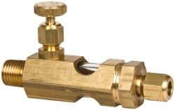 LDI Industries - 1/4 Outlet Thread, 1/4 Inlet Thread, Brass, Straight Valve, Oil Reservoir Needle Valve - 1 Outlet, MNPTF Inlet Thread, MNPTF Outlet Thread - USA Tool & Supply